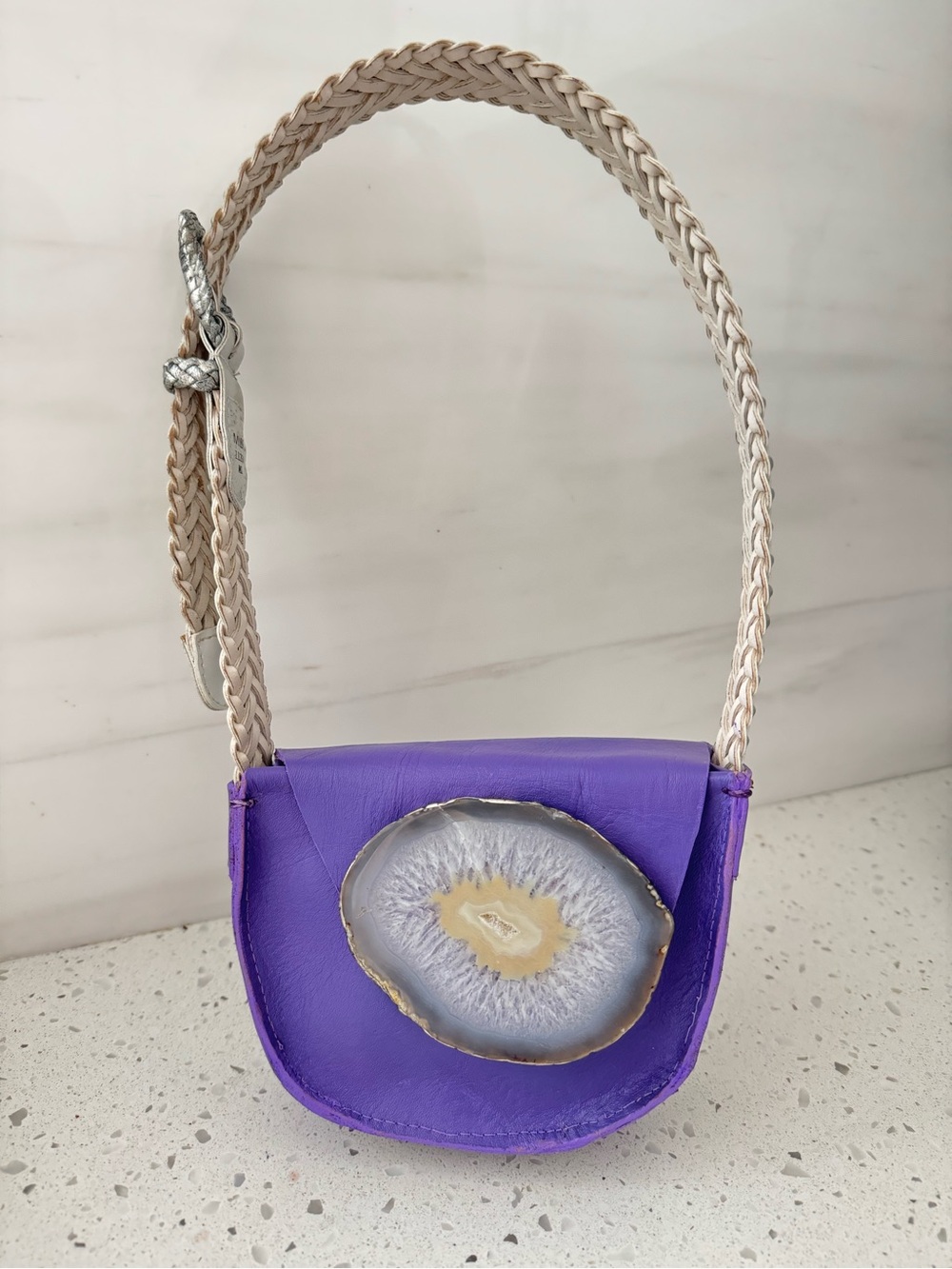 Leather Crystal Agate Belt Bag